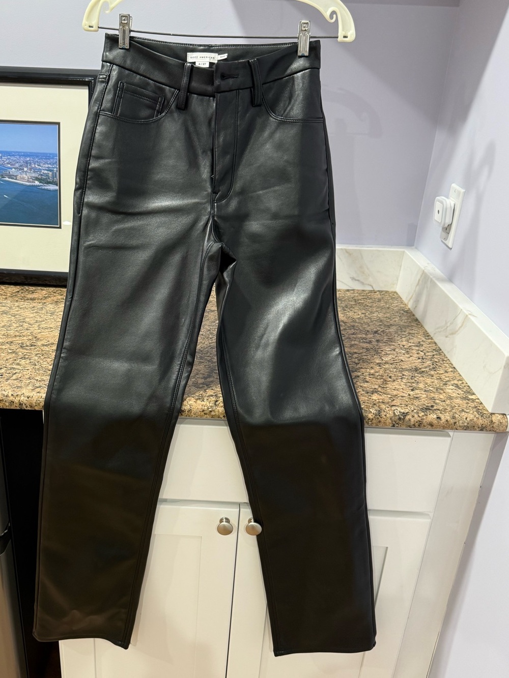 Aritzia Melina leather pants, straight leg, black.